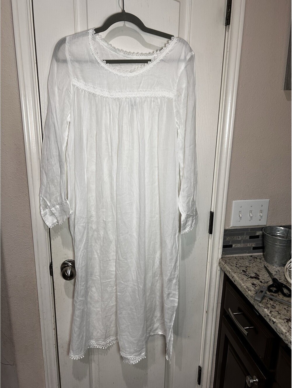 Vtg CELESTINE Germany White Swiss Cotton Nightgown Lace Renaissance Lingerie OS